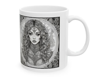 Steampunk Gothic Fairy Ceramic Mug, Art Deco Coffee Cup, Unique Tea Mug, Vintage Kitchen Decor, Gift for Her, 11oz 15oz