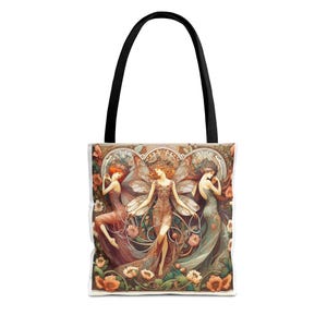 Art Deco Fairies Tote Bag - Bohemian Style Carryall, Vintage Fantasy Print, Shopping Bag, Shoulder Bag, Eco-Friendly Handbag
