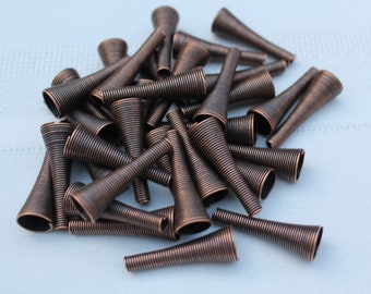 Copper cone spring bead cap 27 mm long, 9 mm widest part, 4 mm smallest part, 1 pair