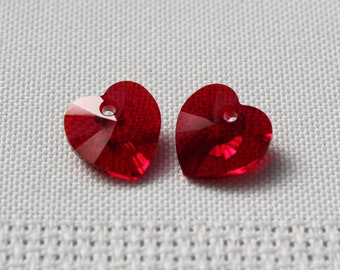 Swarovski transparent siam heart pendants 6228 10.3x10 mm ( 2 )