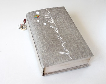 Protège livre de poche en lin illustré " la vie est belle "