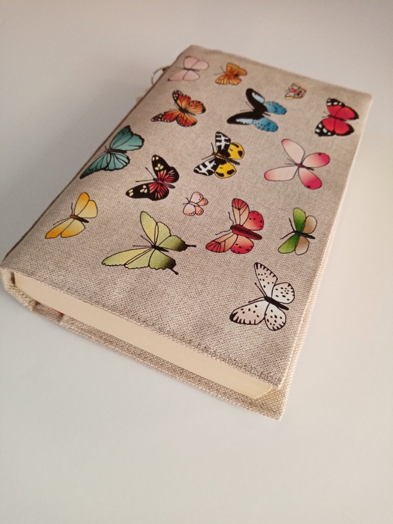 Protège livre de poche en lin naturel illustré planche botanique papillons image 5