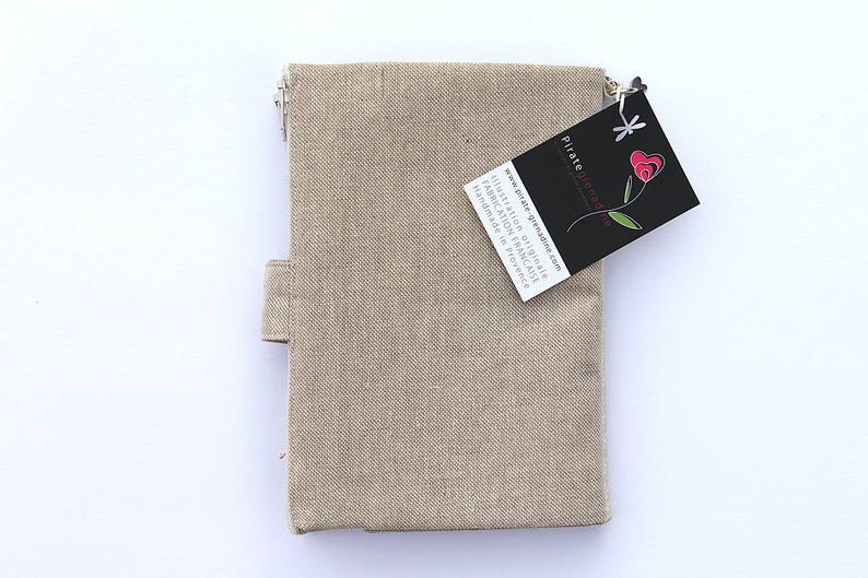 Bag organizer with checkbook holder integrated in natural linen Au p/'tit bonheur le chance