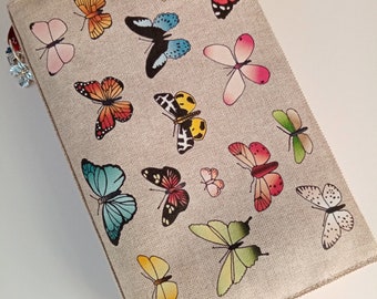 Protège livre de poche en lin naturel illustré " planche botanique papillons"