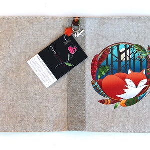 Protège livre de poche en lin naturel illustré renard totem image 3