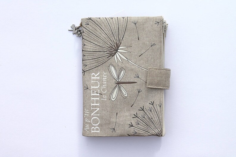 Bag organizer with checkbook holder integrated in natural linen Au p/'tit bonheur le chance