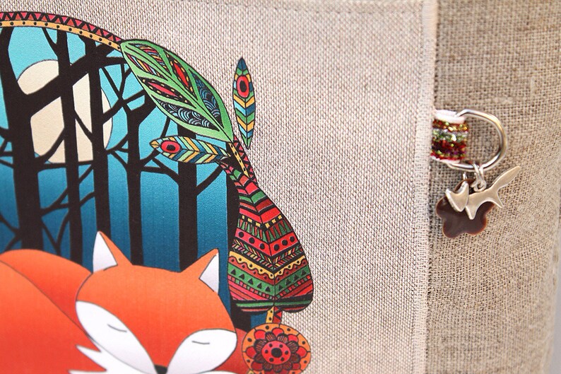 Natural linen bag organizer illustrated little fox