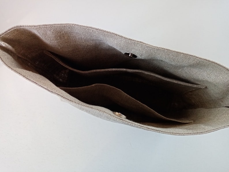 Large natural linen bag organizer illustrated swimmer and goldfish