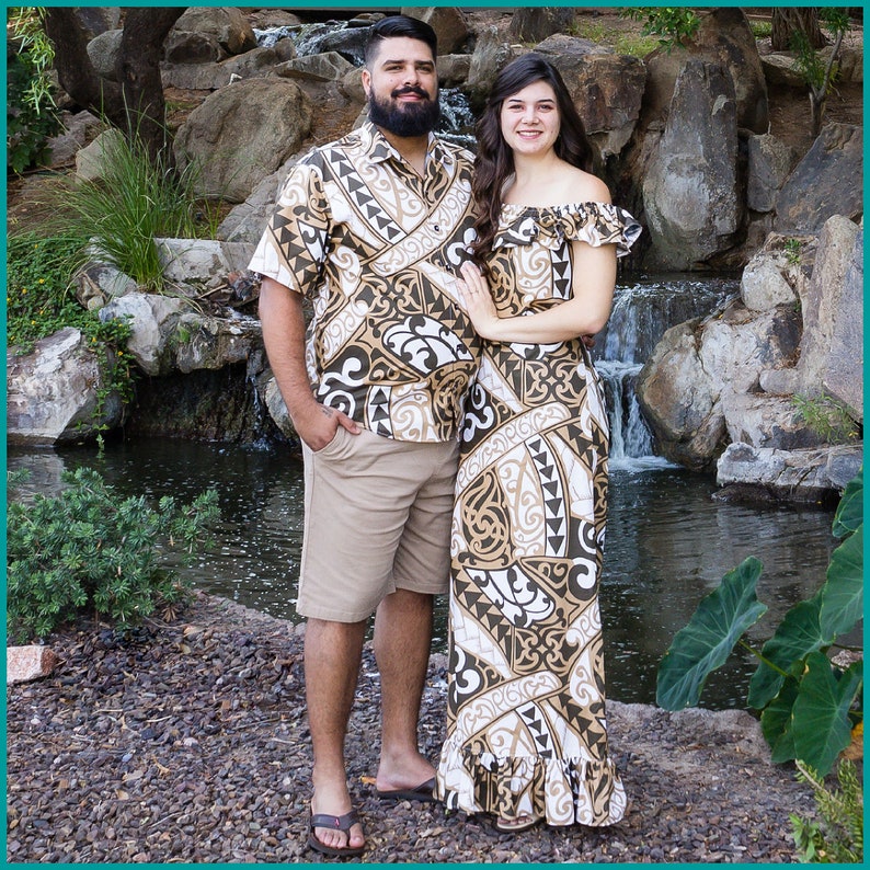 Matching Hawaiian Couples Outfit, Ladies Maxi Hawaiian Dress OR Mens Hawaiian Shirt, Matching Family Hawaiian Outfits image 2