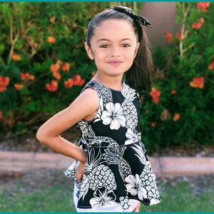Girls Hawaiian Shirt, Pineapple Peplum Top, Island Style Luau Clothing, Beach Outfit