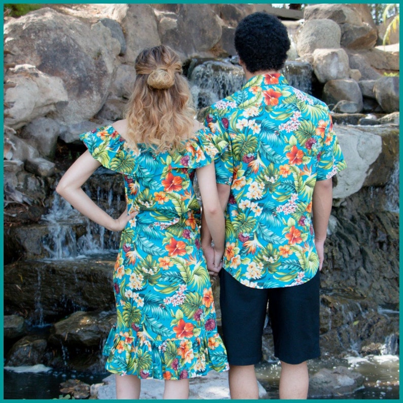 Matching Hawaiian Couples Outfit, Ladies Hawaiian Dress OR Mens Hawaiian Shirt, Matching Family Hawaiian Outfits image 2