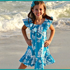 Girls Hawaiian Dress, Luau Outfit, Beach Photo, Hawaii Themed Ruffle Dress