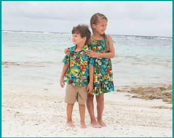 Girls Hawaiian Dress Boys Hawaiian Shirt Luau Outfit Matching Sibling Clothing Matching Family Hawaiian Outfits