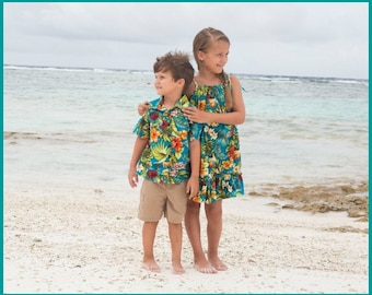 Girls Hawaiian Dress, Boys Hawaiian Shirt, Luau Outfit, Matching Sibling Clothing, Matching Family Hawaiian Outfits