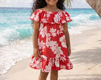 Vestido hawaiano para niñas y bebés con volantes en la parte superior e inferior