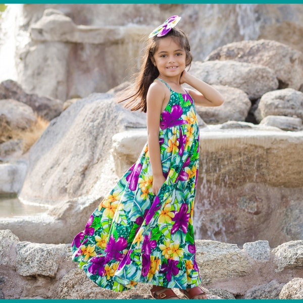 Girls Hawaiian Dress, Maxi Luau Outfit, Beach Photos, Matching Family Hawaiian Clothing