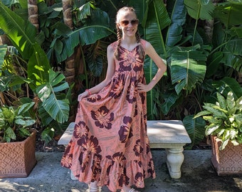 Girls Maxi Hawaiian Dress, Kahakai Maxi Dress, Flower Girl Dress