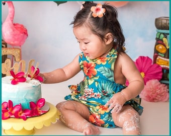 Baby Girl Romper with Matching Headband, Hawaiian Theme, Beach Photos, Luau Outfit, Baby Gift