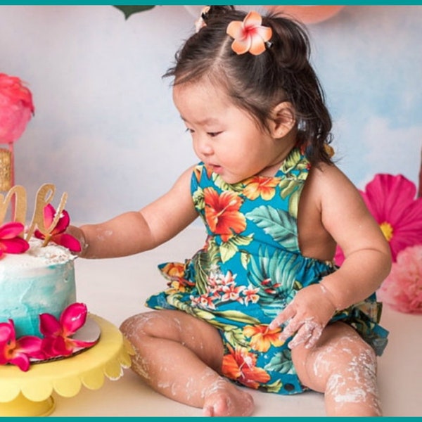 Baby Girl Romper with Matching Headband, Hawaiian Theme, Beach Photos, Luau Outfit, Baby Gift