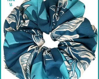 Giant Hawaiian Hair Scrunchie, Teal & White Floral XL