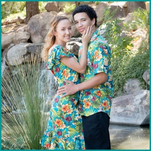 Matching Hawaiian Couples Outfit, Ladies Hawaiian Dress OR Mens Hawaiian Shirt, Matching Family Hawaiian Outfits image 3