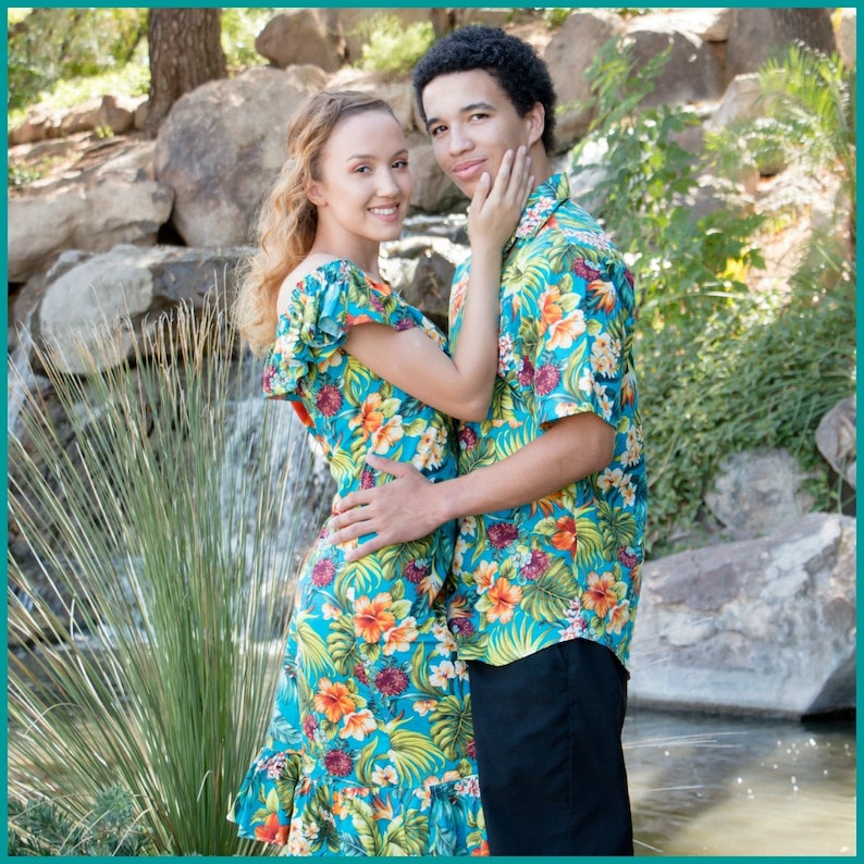 Matching Hawaiian Couples Outfit, Ladies Hawaiian Dress OR Mens Hawaiian Shirt, Matching Family Hawaiian Outfits image 3