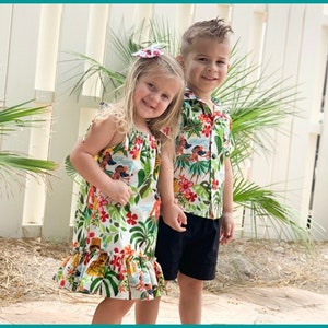 Girls Hawaiian Dress, Boys Hawaiian Shirt, Luau Outfit, Matching Sibling Clothing, Matching Family Hawaiian Outfits