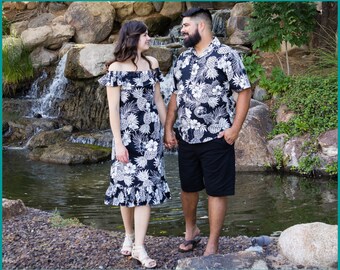 Matching Hawaiian Couples Outfit, Ladies Hawaiian Dress -OR- Mens Hawaiian Shirt, Matching Family Hawaiian Outfits