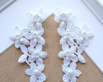 extra long lilies white flowers bead embroidery lace earrings