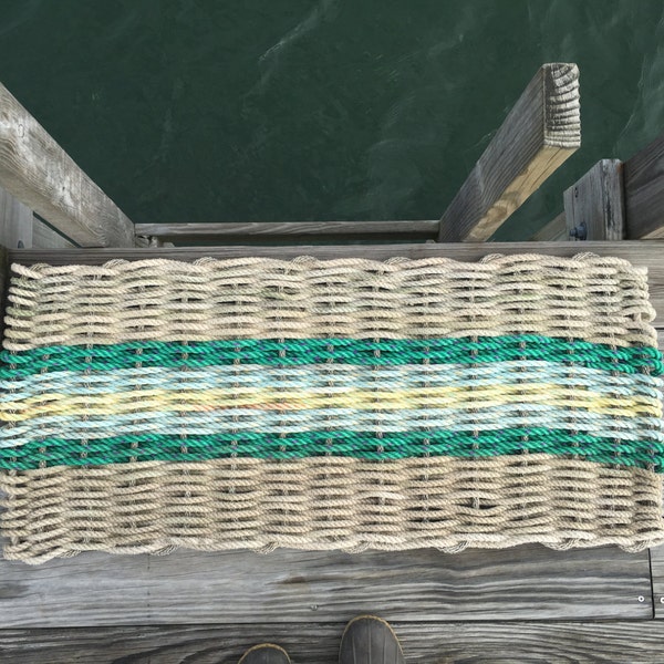 Recycled Lobster Rope Doormat, Handwoven in Maine: Opechee Sunrise