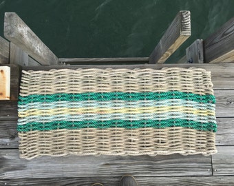 Recycled Lobster Rope Doormat, Handwoven in Maine: Opechee Sunrise