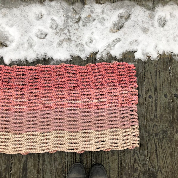 Recycled Lobster Rope Doormat, Handwoven in Maine: Hey Ombré Rose