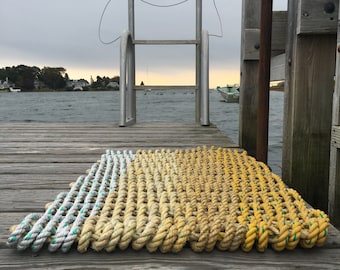 Recycled Lobster Rope Doormat, Handwoven in Maine: Hey Ombre Yellow