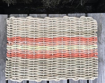 Recycled Lobster Rope Doormat, Handwoven in Maine: Opechee Sunset