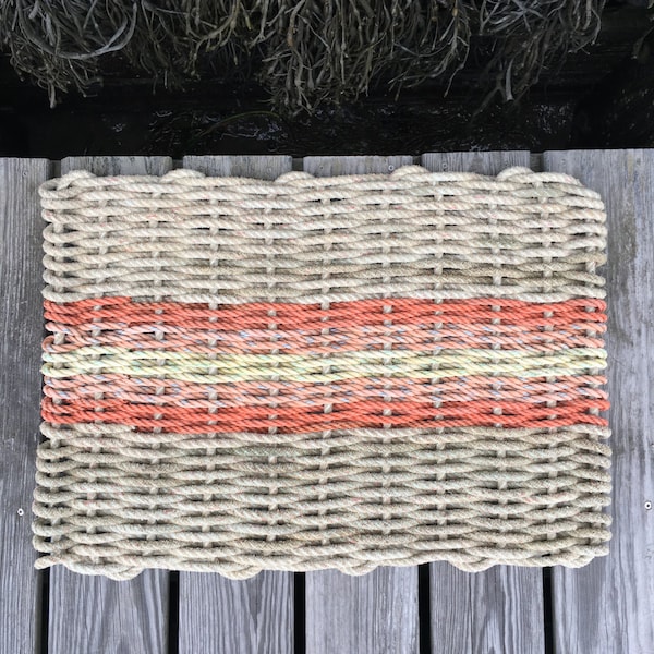 Recycled Lobster Rope Doormat, Handwoven in Maine: Opechee Sunset