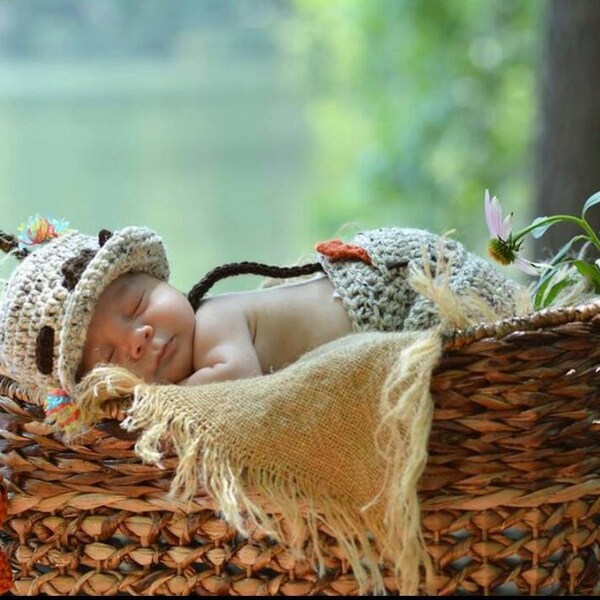 Baby Fisherman Photo Prop Outfit. Newborn Crochet Newborn Fishing Hat, Diaper Cover and Fish Props.
