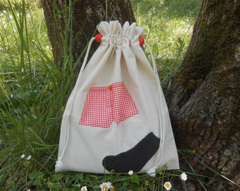 Borsa lingerie in tela di cotone ecrù con applicazione di cotone vichy