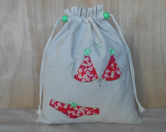 Borsa lingerie in tela ecrù con applicazione Liberty Of London