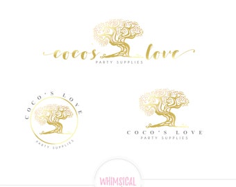 Sketchy Big Tree - Premade Photography Logo and Watermark, Classic Elegant Script Font GOLD GLITTER TREE children brain tree Logo