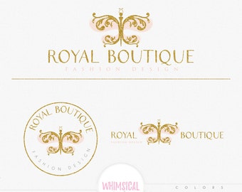 Royal Butterfly Logo - Premade Photography Logo and Watermark, Classic Elegant Script Font GOLD GLITTER butterfly children Calligraphy Logo