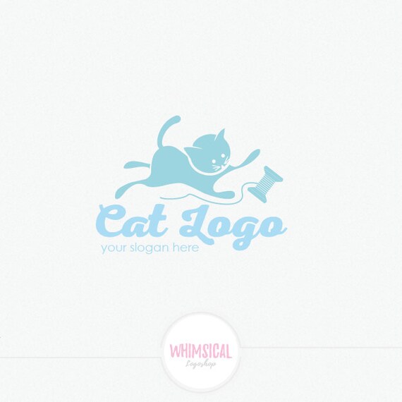 Simple Cute Cate Logo Playing With A Spool Of Thread Animal Etsy