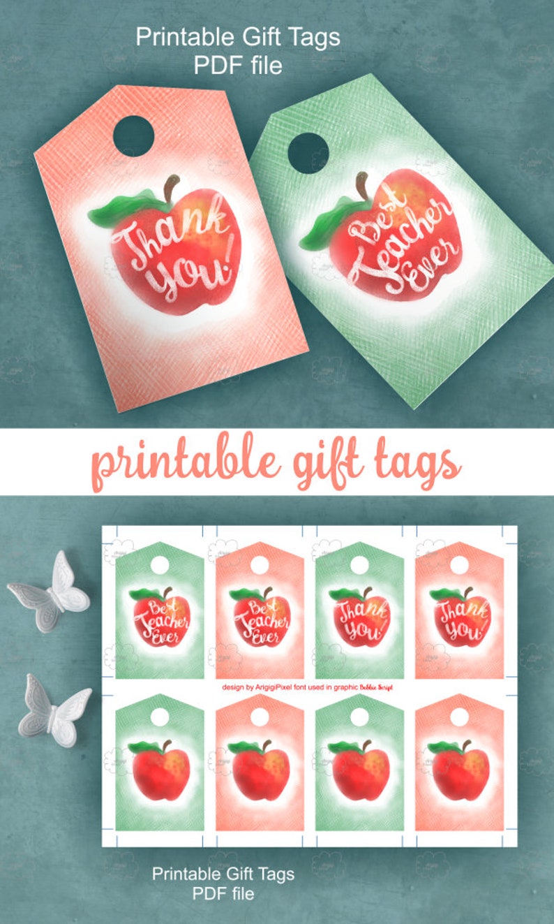 Tag regalo mela rossa con testo calligrafico, tag miglior insegnante, tag di ringraziamento, tag di apprezzamento dell'insegnante per il download immagine 3