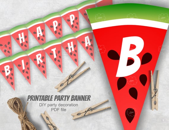 happy birthday banner slices of watermelon birthday party banner red green printable decorative garland for download by arigigipixel catch my party