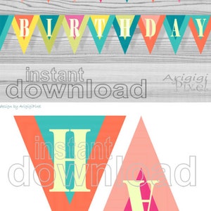 Happy Birthday Banner Printable Birthday Celebration Party Decoration ...
