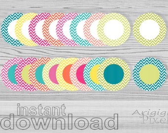 Download istantaneo Circles Clipart Set - Chevron Round Frames Clip Art in Summer Colors - per etichette adesive e scrapbooking