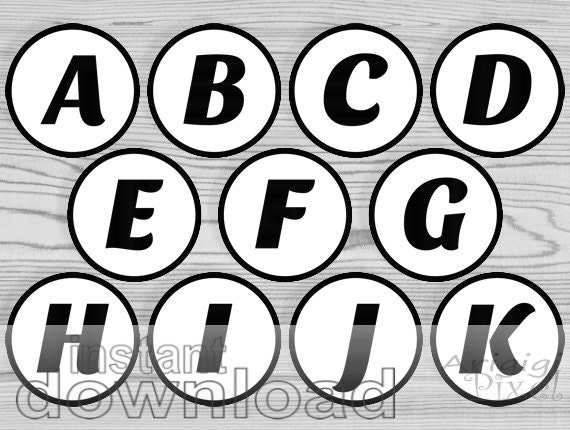 black white alphabet printable 2 and half inches party