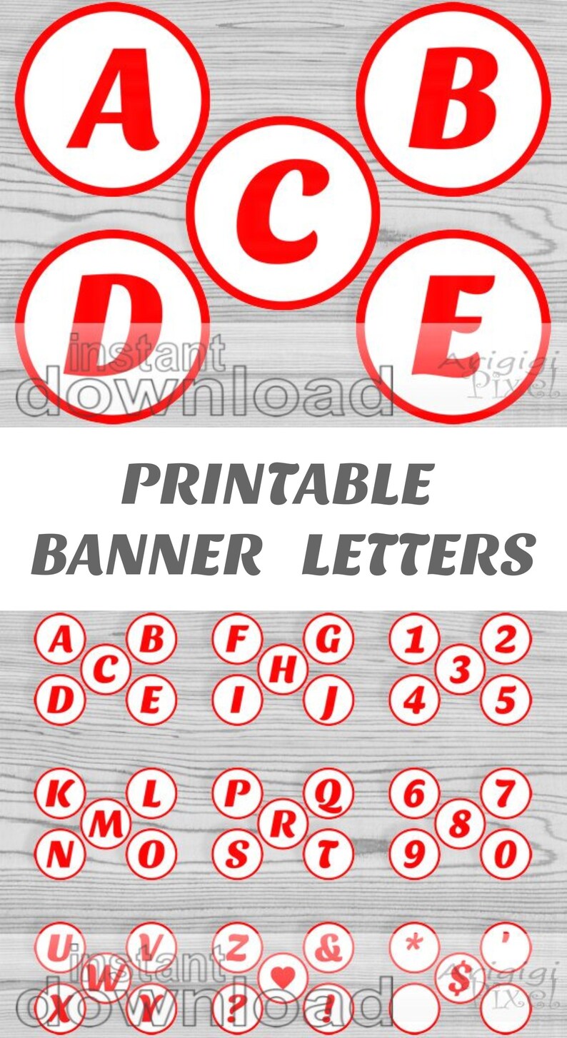 printable red alphabet letters and numbers circles 3 5 inch instantly download pdf files for customized banners dexis iberica party supplies paper party supplies