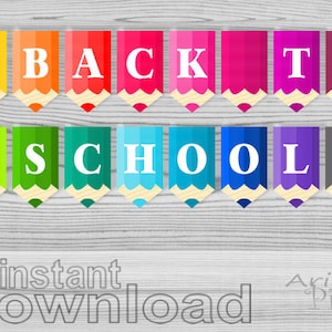 back to school classroom banners, printable banners decoration, multi colored pencils banner PDF instant download