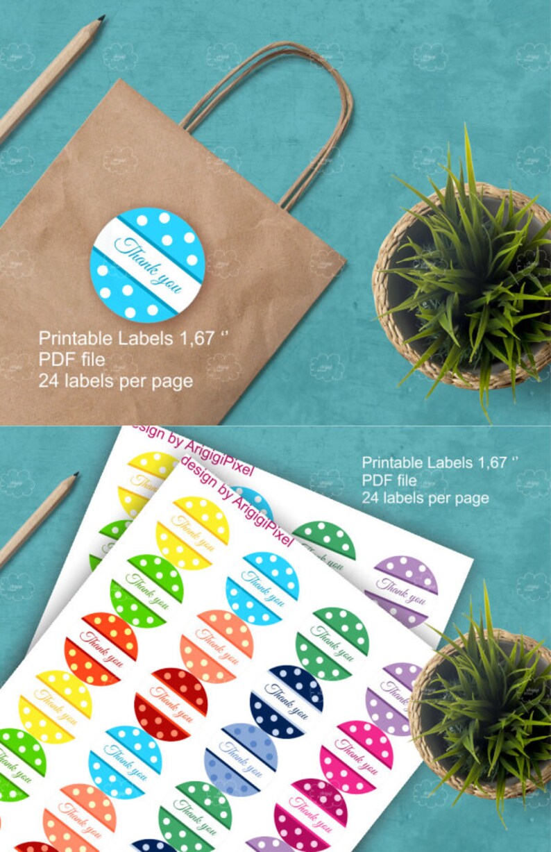 download polka dot stickers printable 1.67/'/' round label with thank you text birthday favor tags customize text yourself for wedding