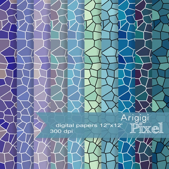 mosaic digital papers collection in water tones - scrapbooking ...